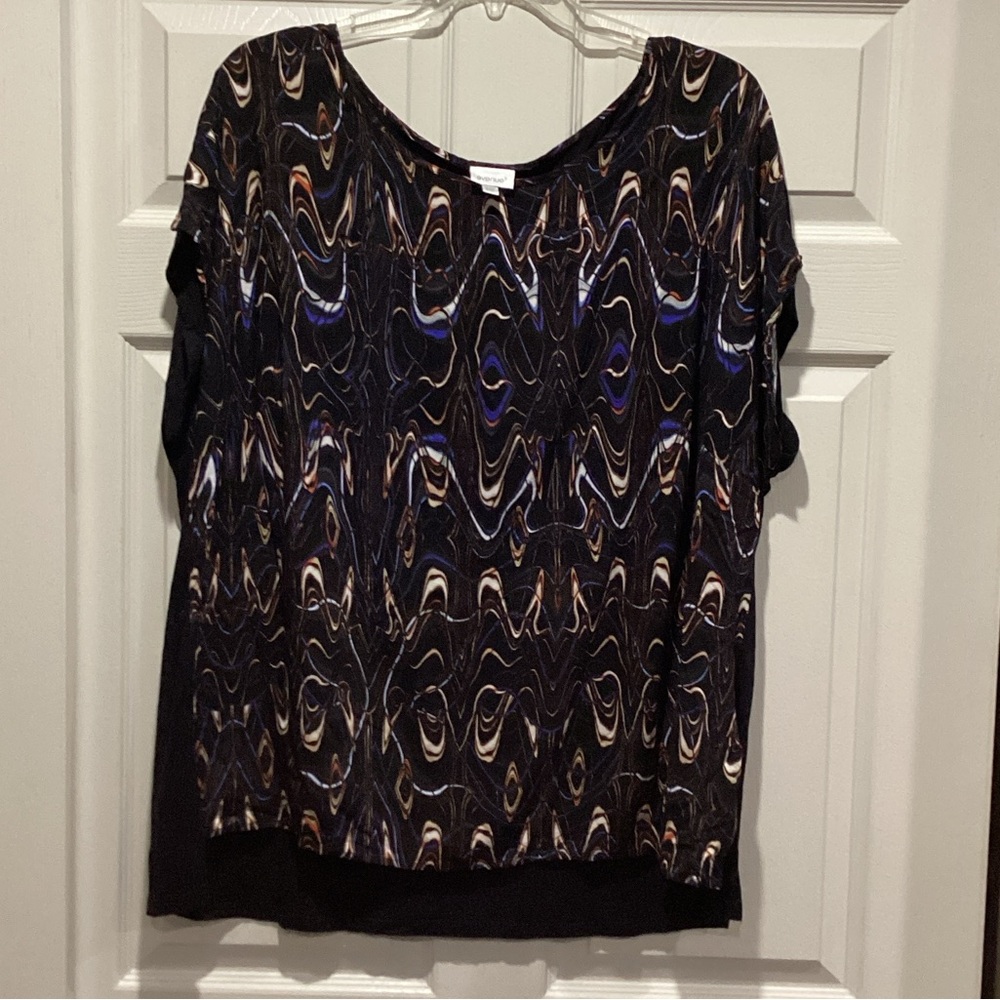 Avenue Black and Blue Swirl Print Blouse